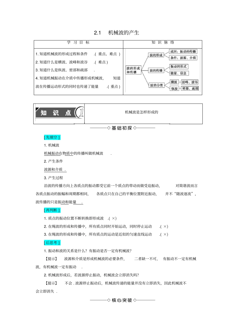 高中物理机械波2_1机械波的产生教师用书-沪科版选修_第1页