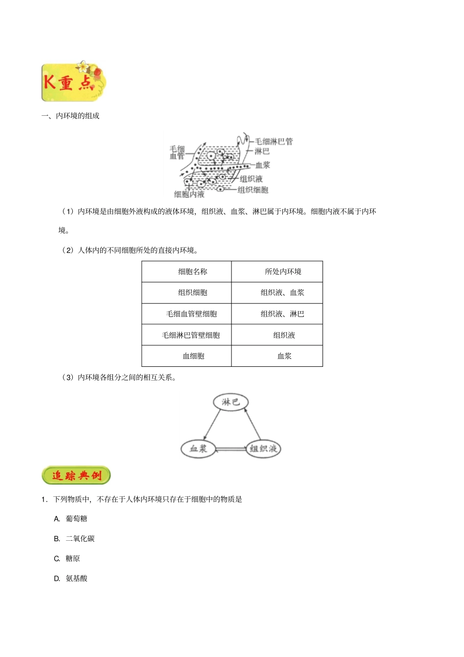 高中生物专题1细胞生活的环境试题新人教版必修3_第3页