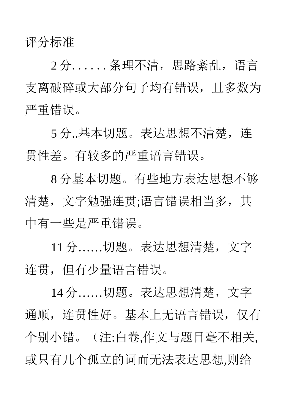 四级作文评分标准_第1页