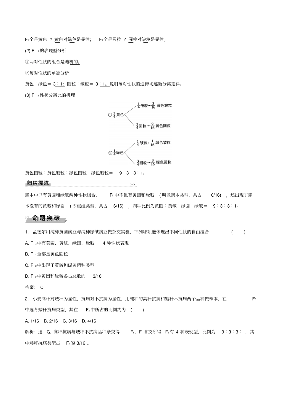 高中生物遗传因子的发展第2节孟德尔的豌豆杂交试验二Ⅰ导学案新人教版_第3页