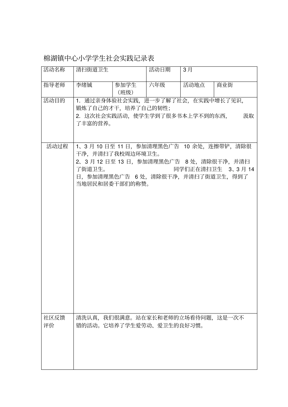高中生社会实践记录表含范文_第1页