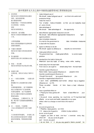 高中英语书面表达最常用词汇常用短语总结素材