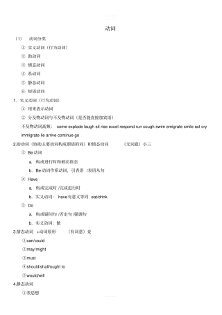 高中英语人教版2019必修第一册动词语法知识点总结大全