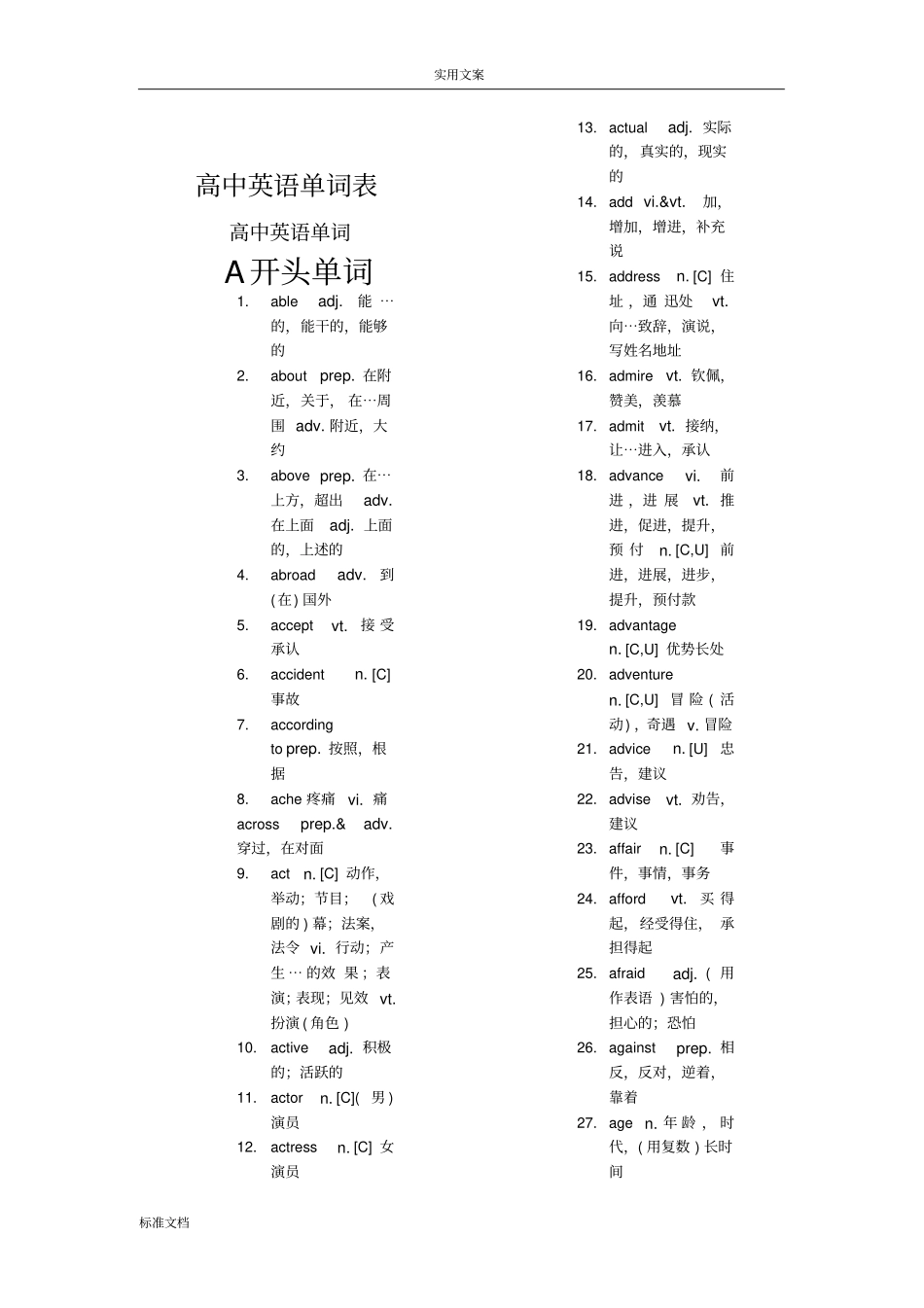 高中英语词汇大全A-----Z_第1页