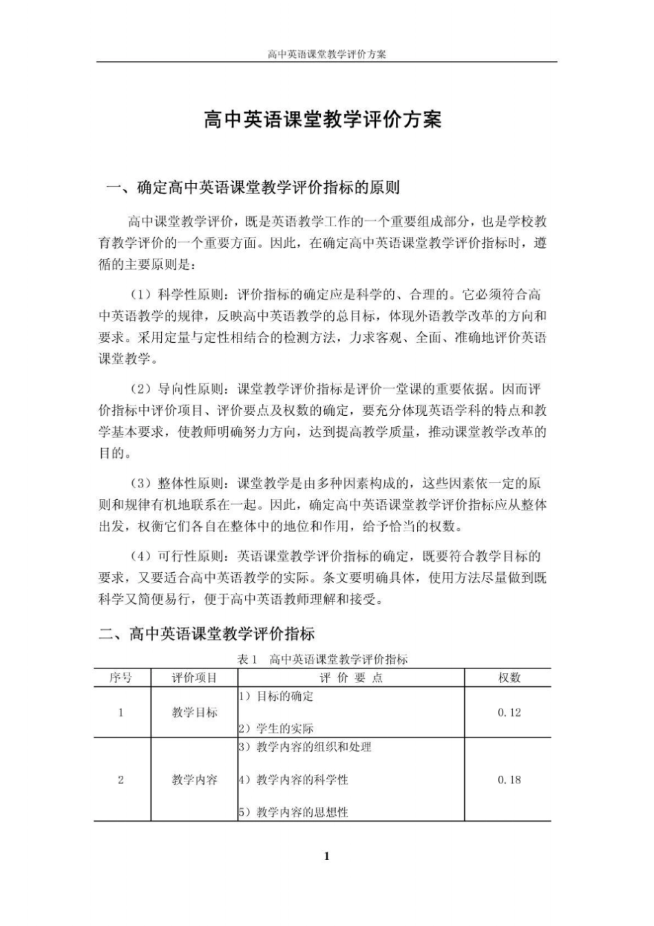 高中英语课堂教学评价方案_第1页