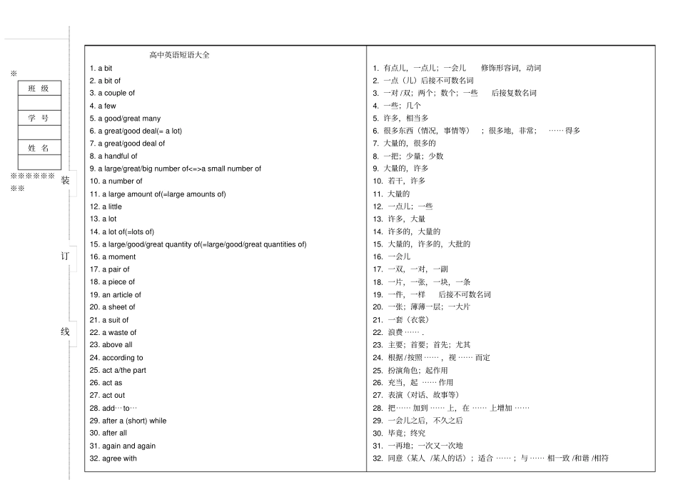 高中英语高频常用短语大全_第1页