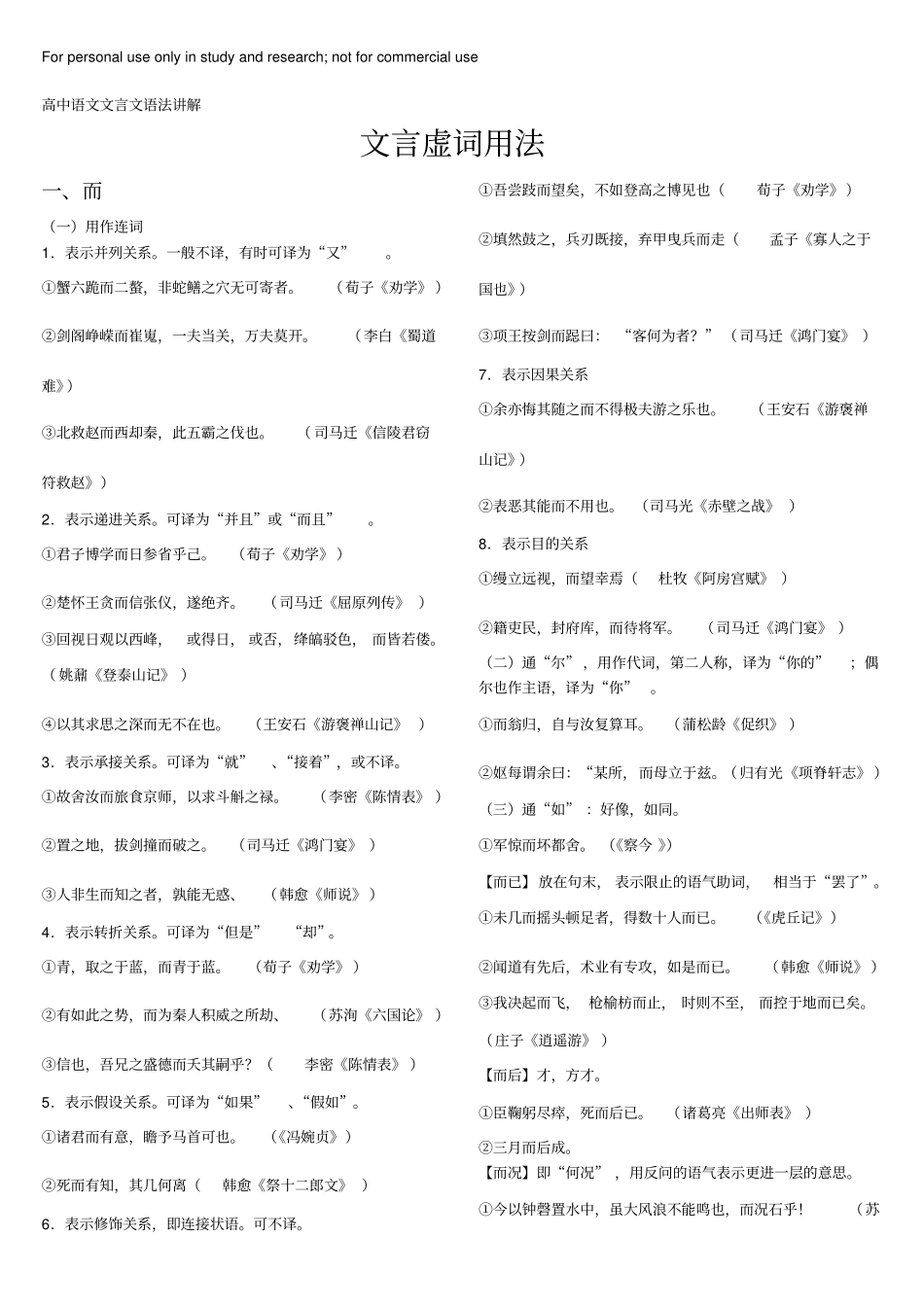 高中语文文言文语法讲解——文言虚词用法_第1页