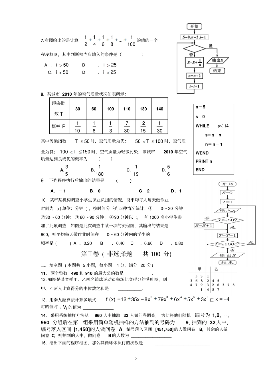 高二上学期第一次月考数学理试题_第2页