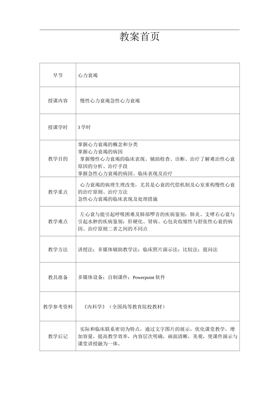 心血管内科(心内科)_见习教案_心力衰竭_第1页