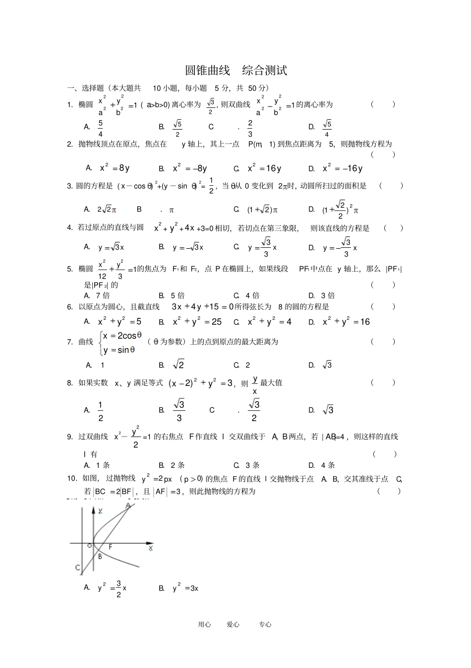 高二数学下：圆锥曲线测试沪教版_第1页
