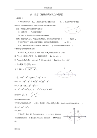 高二数学椭圆的知识点与例的题目