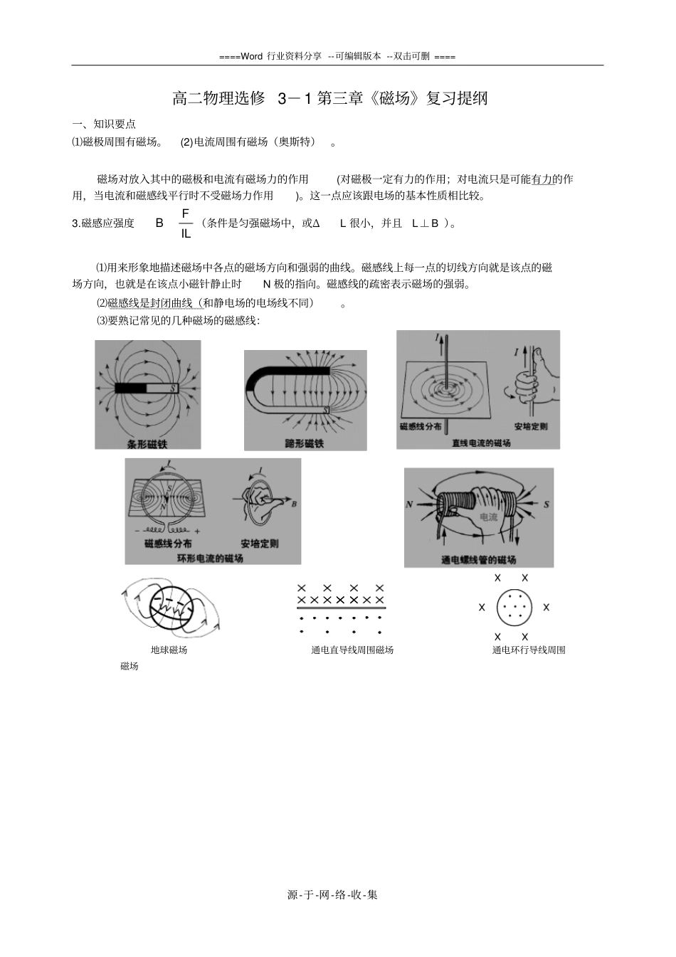 高二物理上学期期末-选修1磁场复习提纲_第1页