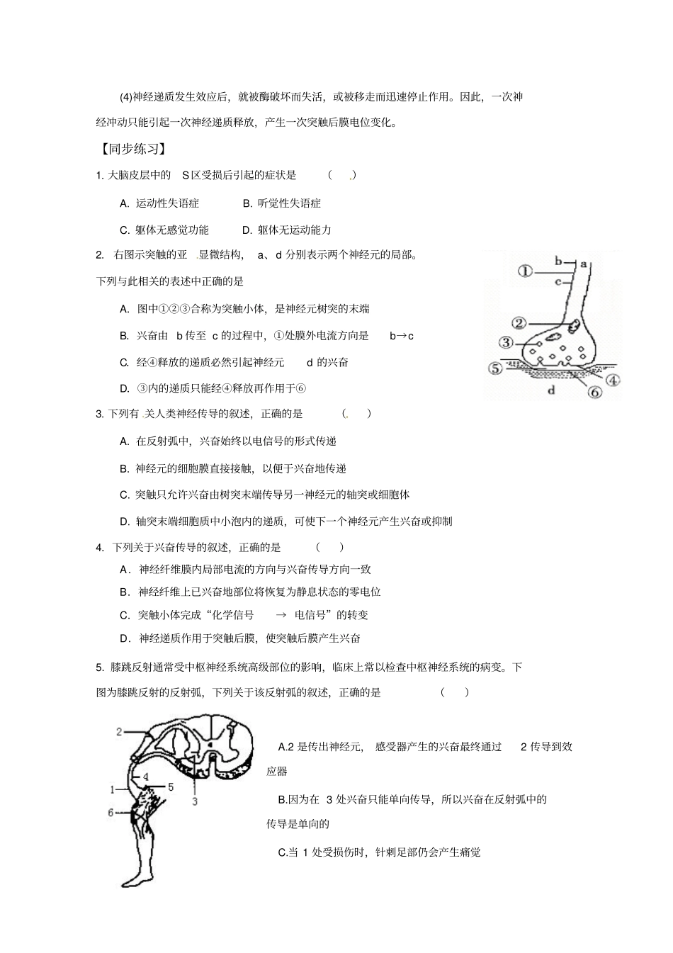 高二生物学案：1通过神经系统的调节新人教版必修3讲述_第3页