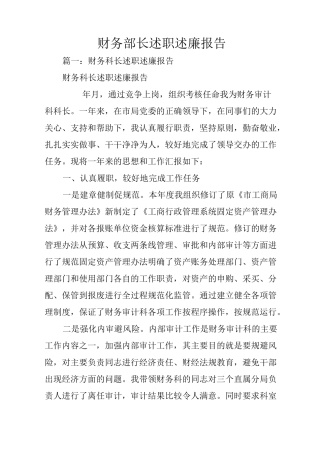 财务部长述职述廉报告