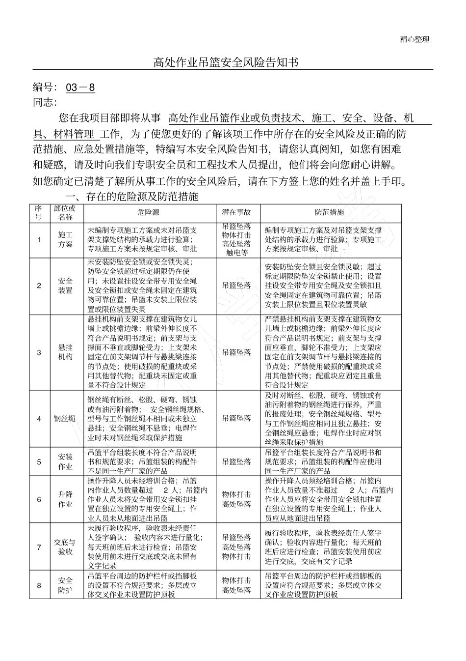 高处作业吊篮安全风险告知书_第1页