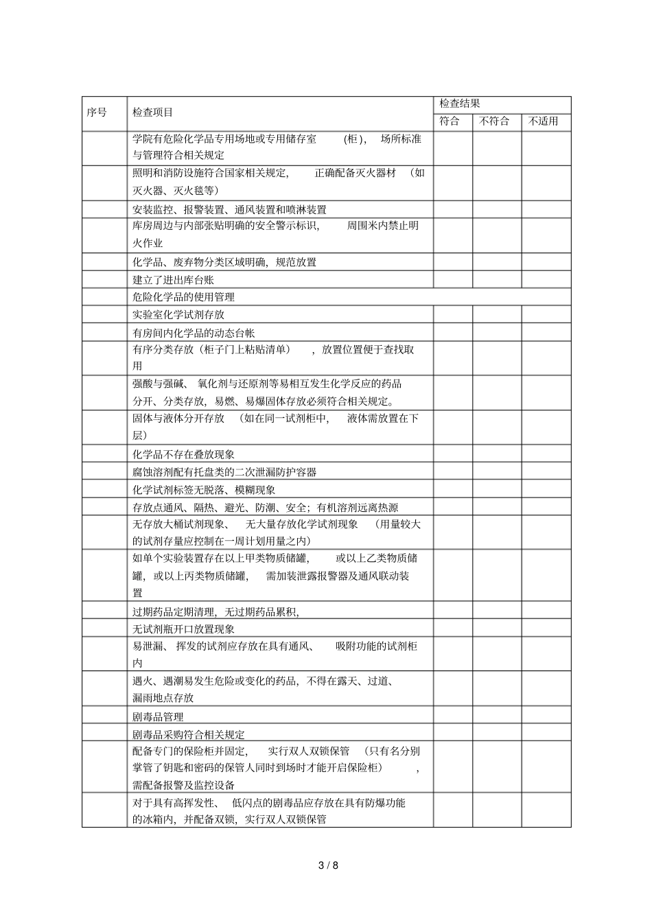 高校危险化学品安全检查对照表_第3页