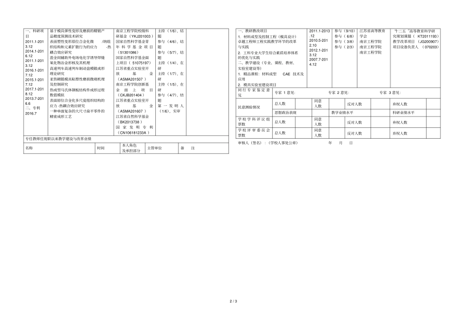高校教师高级职务任职资格申报人员情况简表_第2页