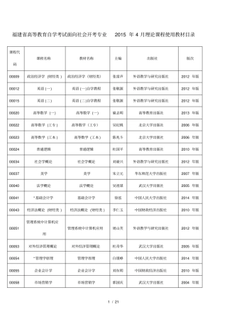 高等教育自学考试面向社会开考专业4月理论课