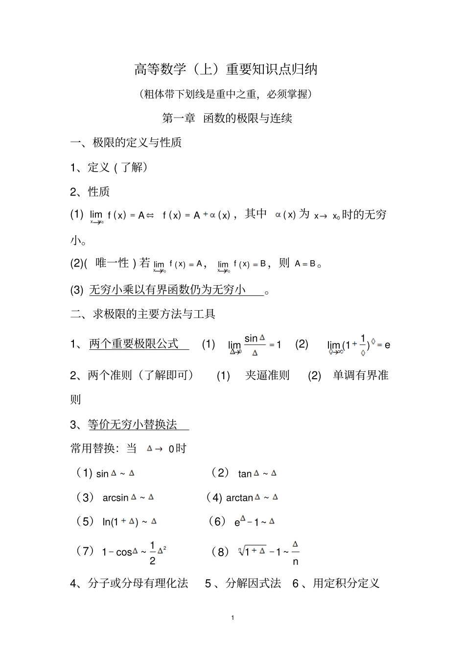 高等数学上重要知识点归纳61722_第1页