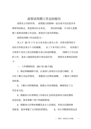 高管试用期工作总结报告