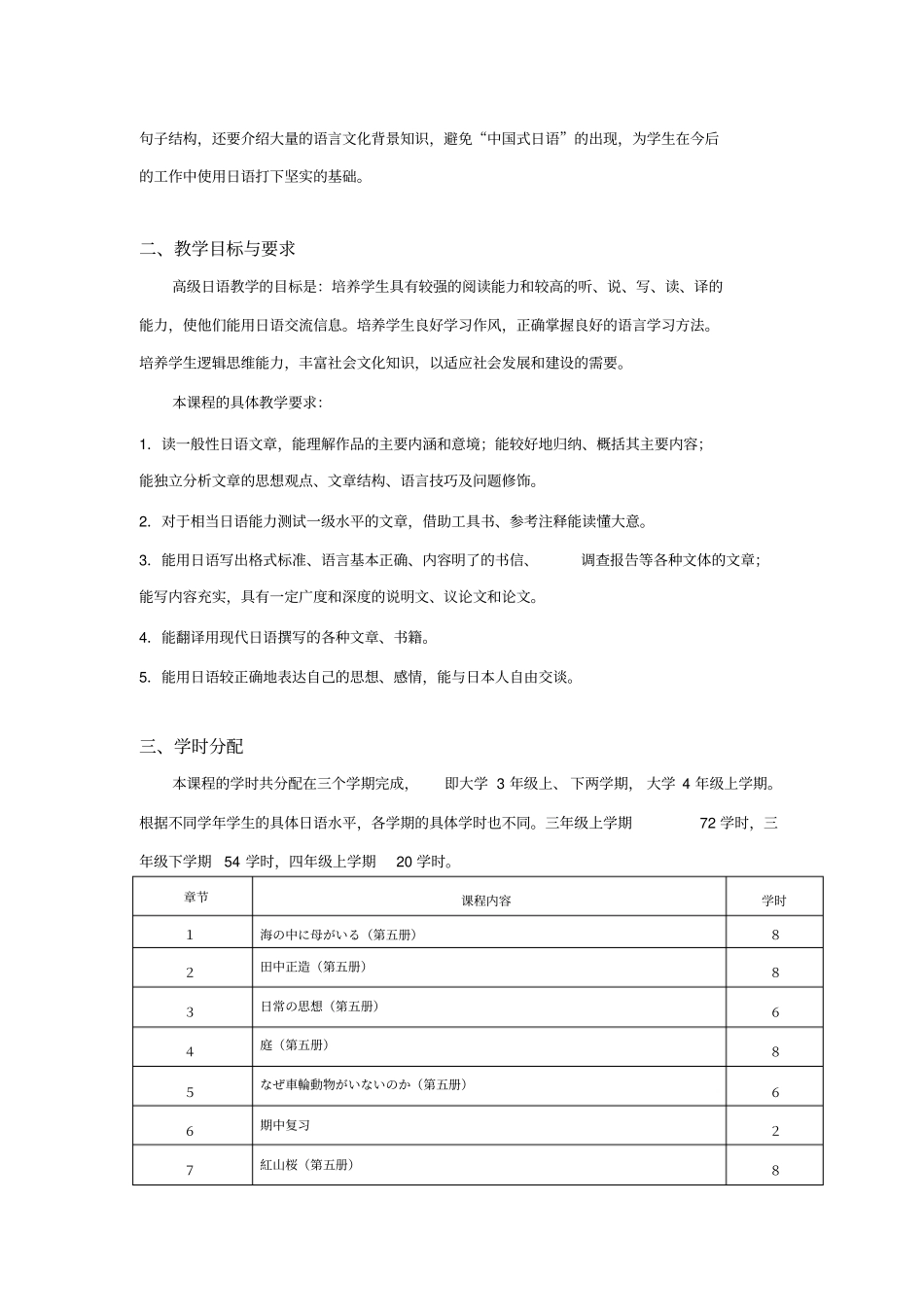 高级日语课程教学大纲资料_第2页