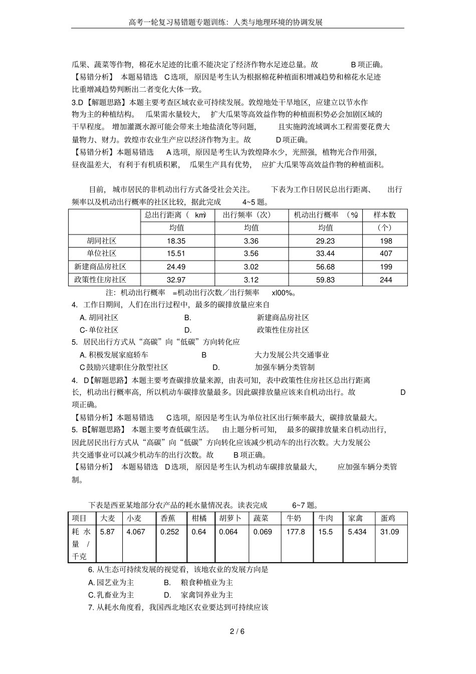高考一轮复习易错题专题训练：人类与地理环境的协调发展_第2页