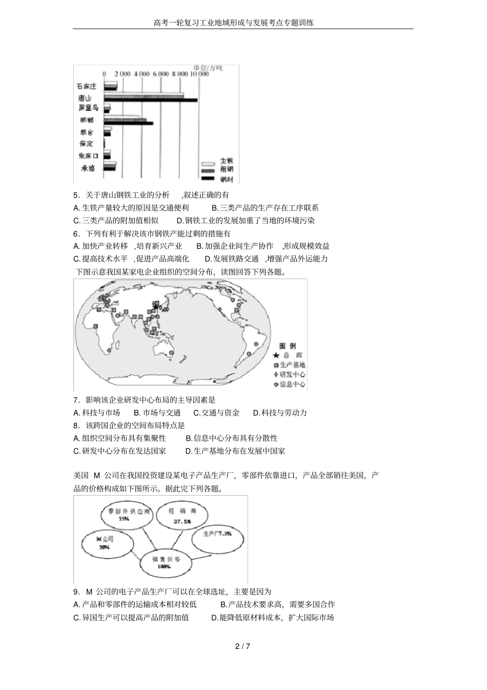 高考一轮复习工业地域形成与发展考点专题训练_第2页