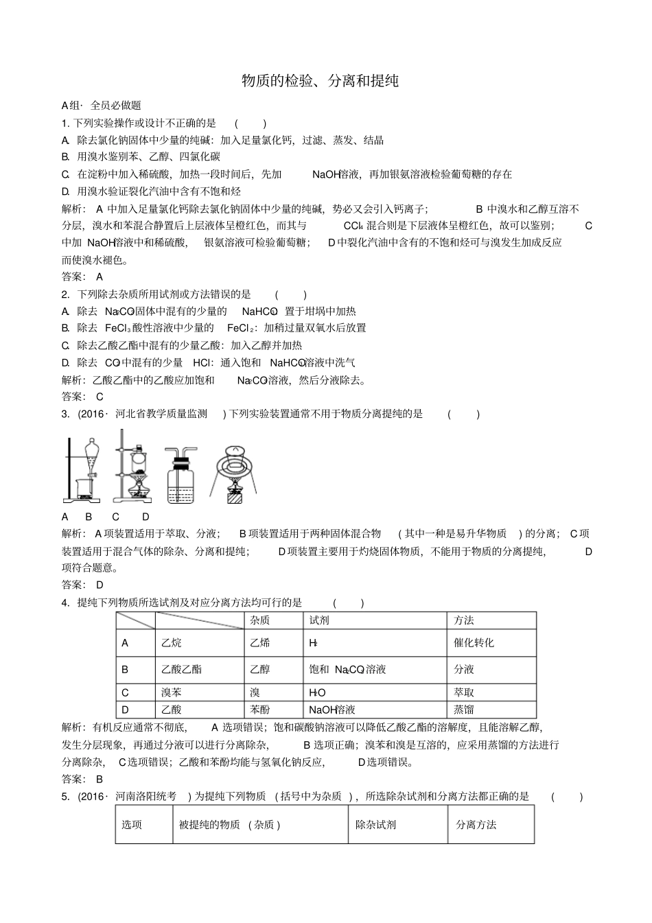 高考化学总复习配餐作业35物质的检验、分离和提纯_第1页