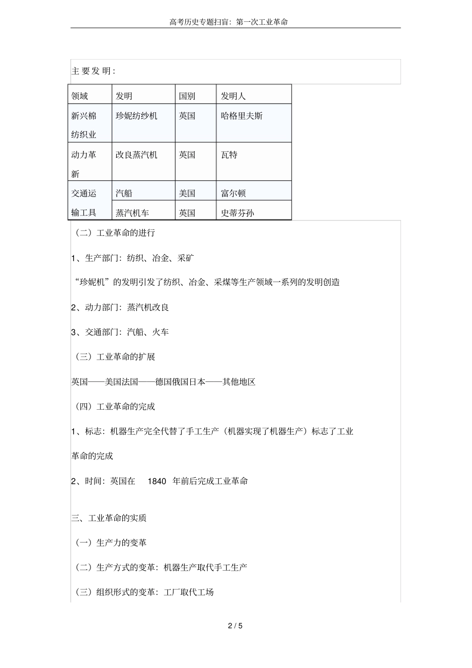 高考历史专题扫盲：第一次工业革命_第2页