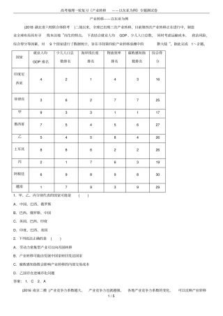 高考地理一轮复习产业转移——以东亚为例专题测试卷