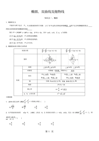 高考数学一轮复习讲义：椭圆、双曲线及抛物线无答案