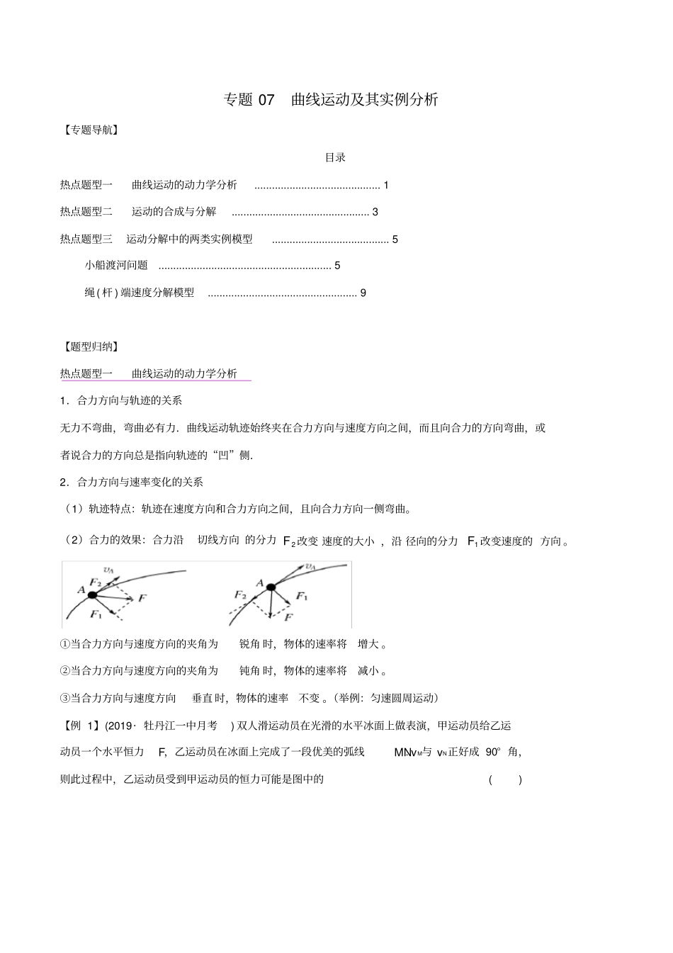 高考物理一轮复习热点题型归纳与变式演练专题07曲线运动及其实例分析含解析_第1页
