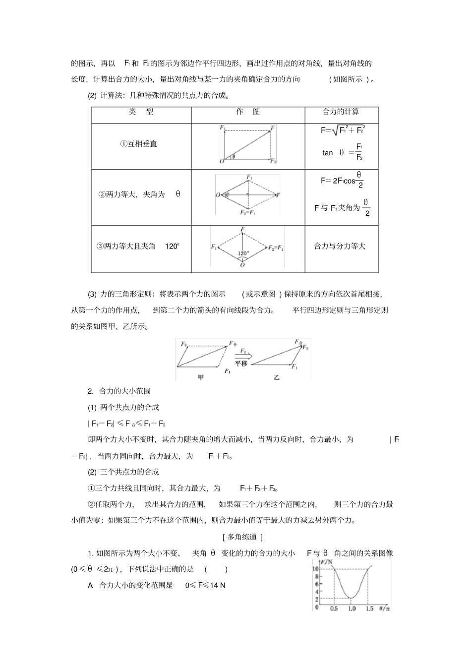 高考物理复习相互作用第3节力的合成与分_第2页
