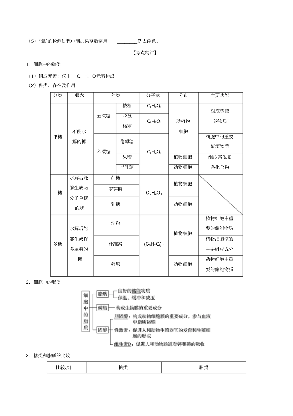 高考生物一轮复习专题03细胞中的糖类和脂质含解析_第2页