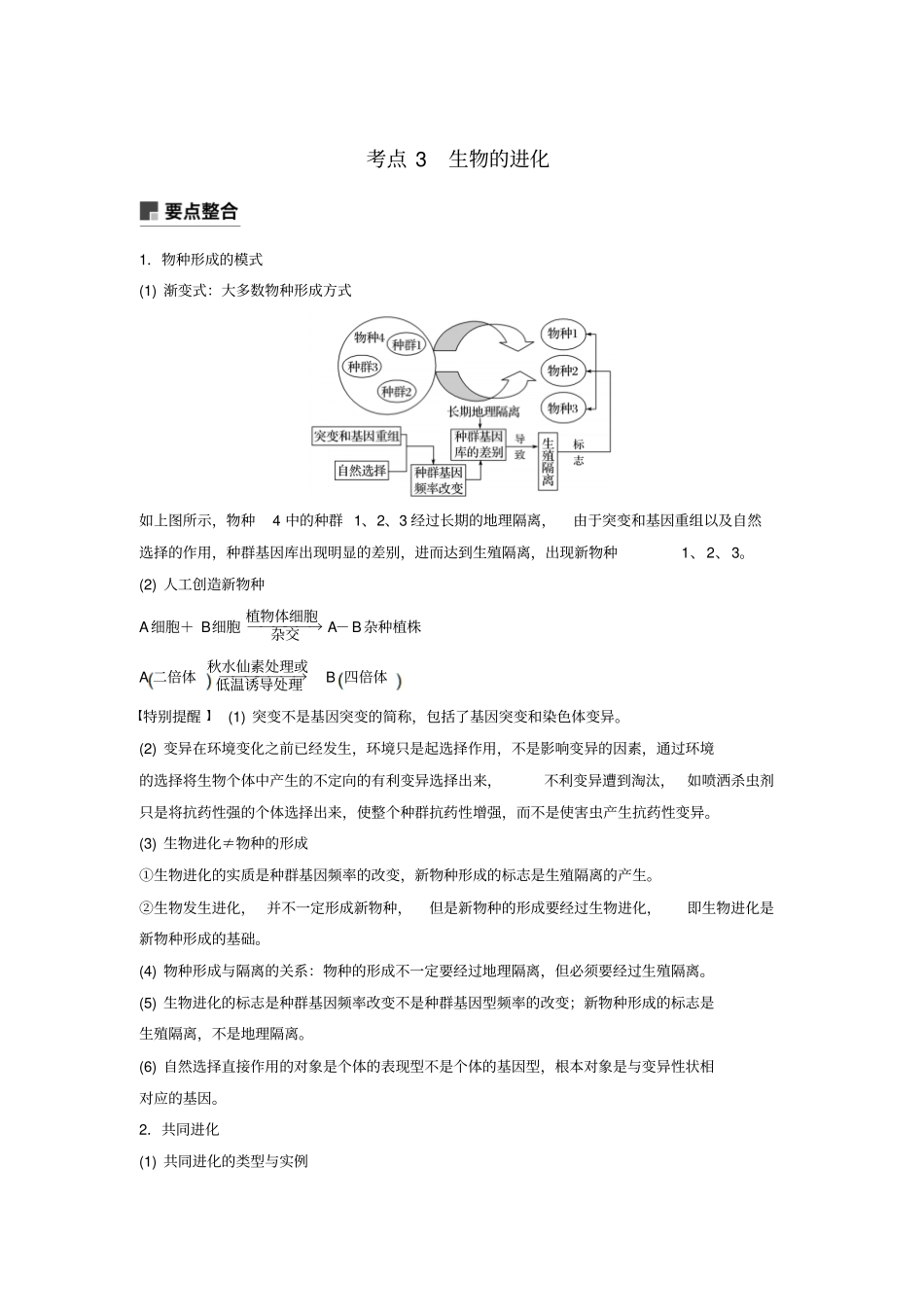 高考生物专题四遗传的分子基础、变异与进化考点3生物的进化学案_第1页