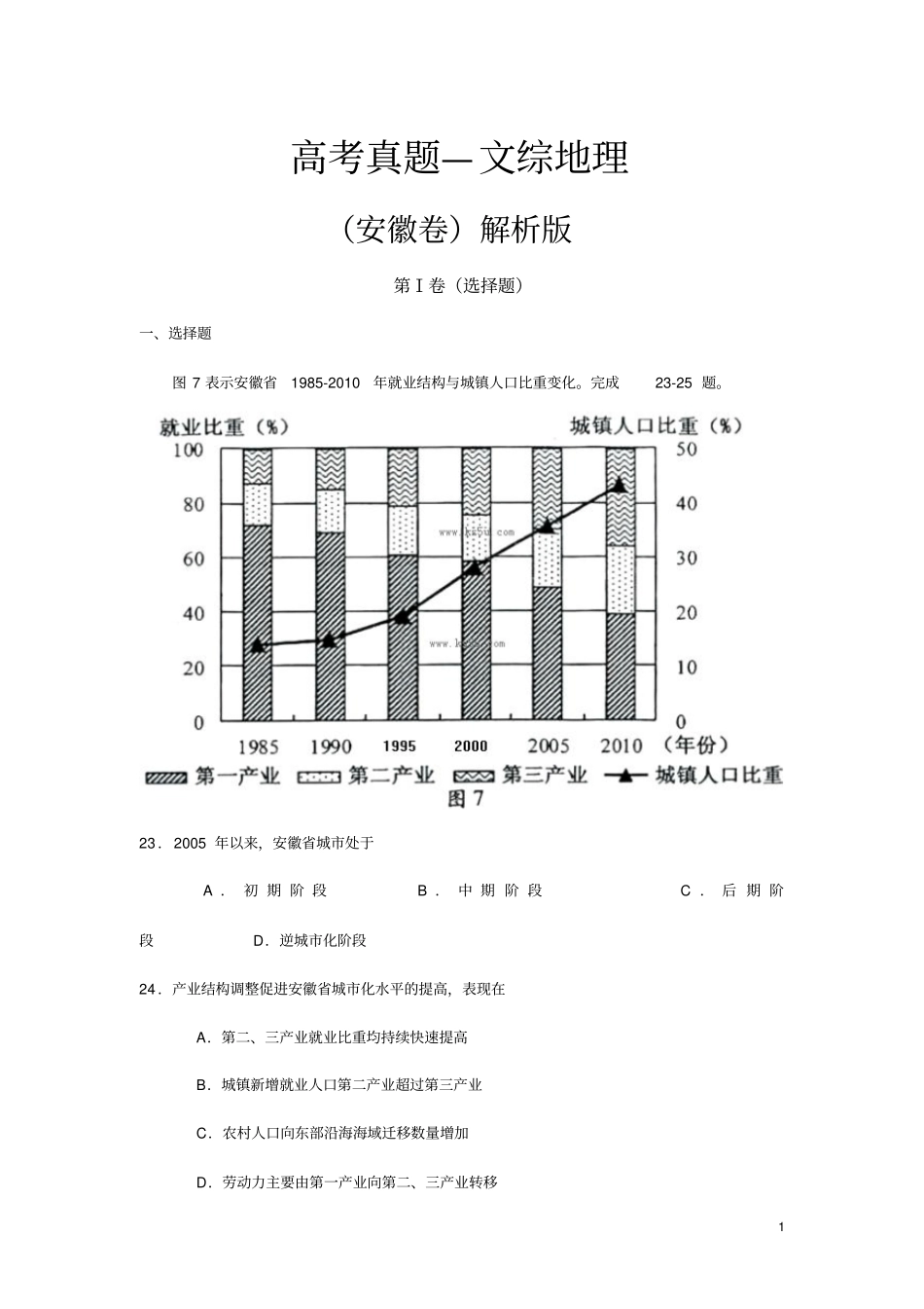 高考真题——文综地理安徽卷解析版_第1页