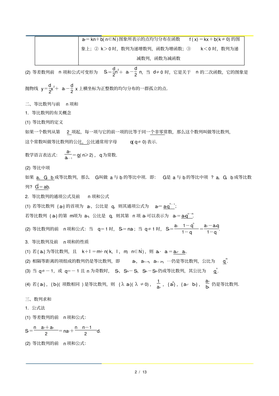 高考第一轮复习数列知识精讲知识点总结_第2页