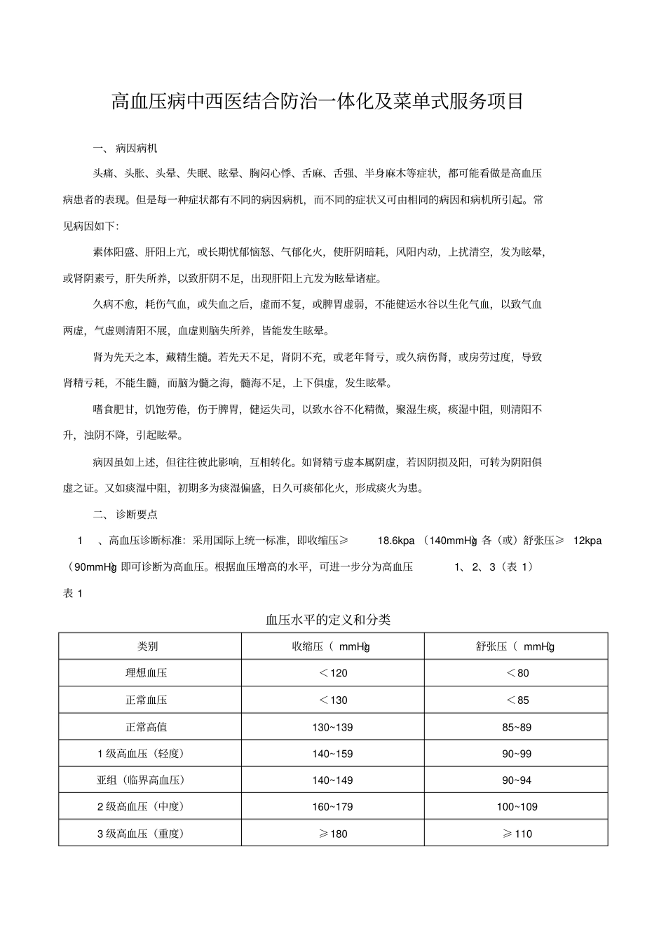 高血压病中西医结合防治一体化及菜单式服务项目_第1页