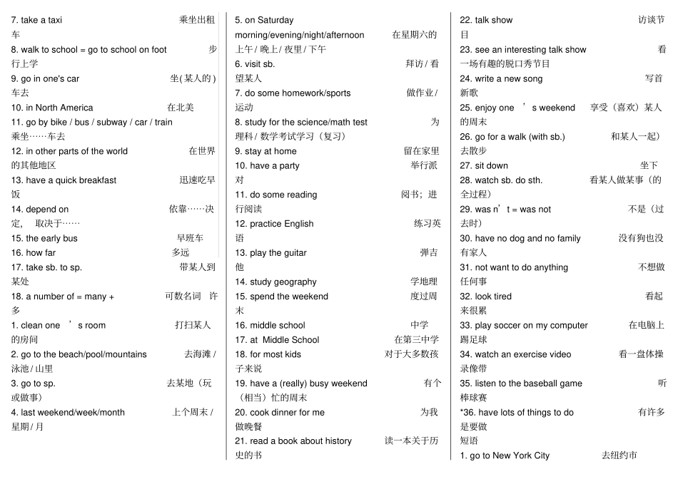 鲁教版七年级英语上册重点短语及句子满满的干货_第3页