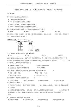 鲁教版九年级上册化学3大自然中的二氧化碳同步测试题