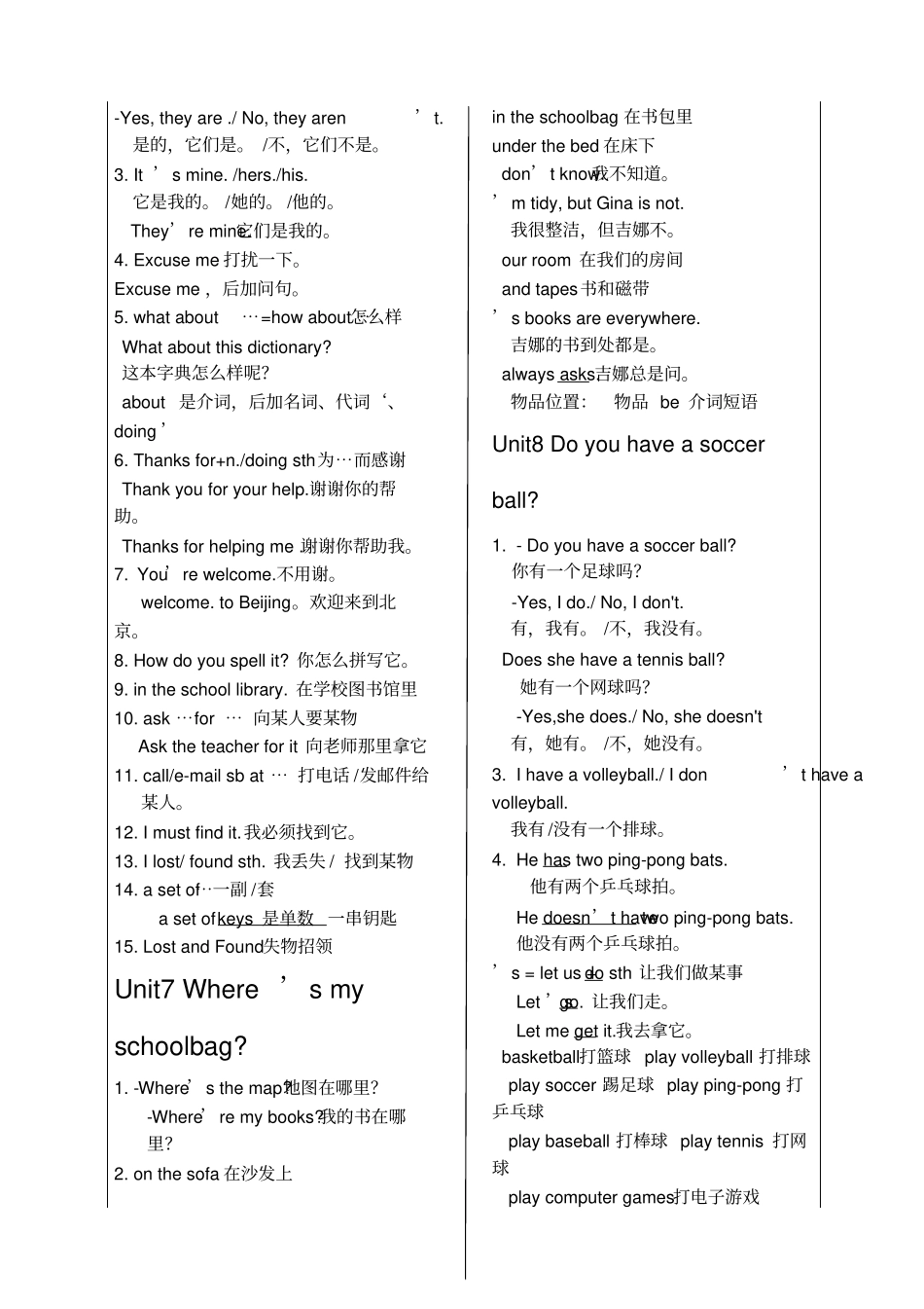鲁教版英语六年级上册重点句型归纳_第2页