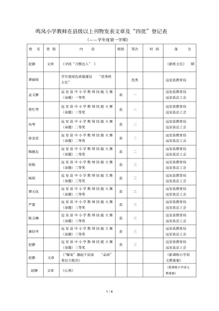 鸣凤小学教师在级以上刊物发表文章及四优登记表