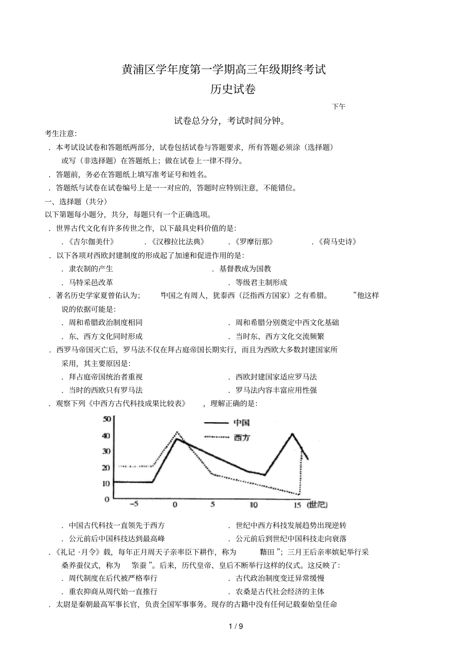 黄浦区学年第一学期高三年级期终考试_第1页