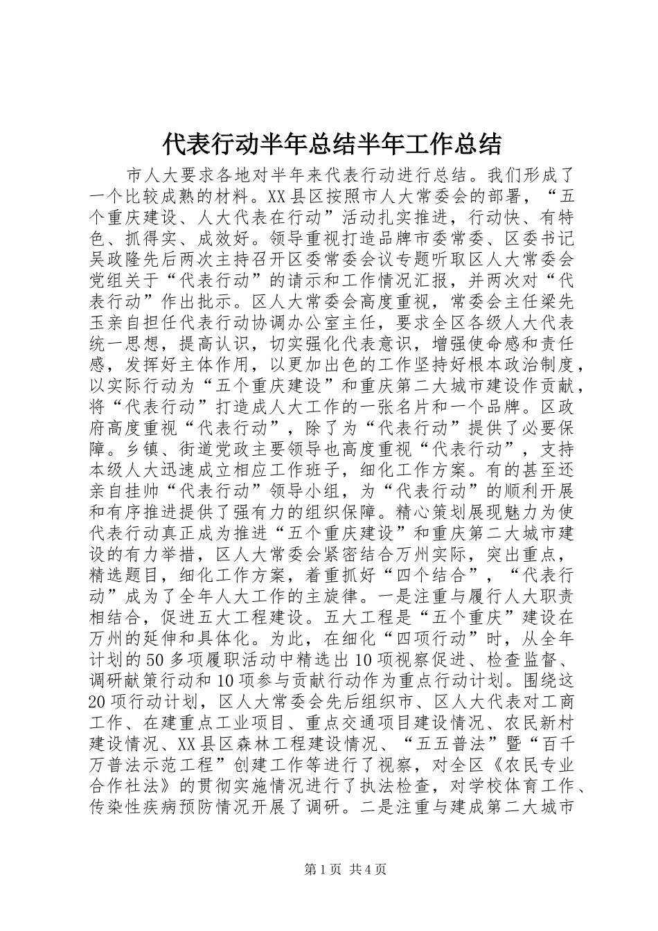 代表行动半年总结半年工作总结_第1页