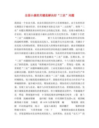 全面小康的关键是解决好“三农”问题 