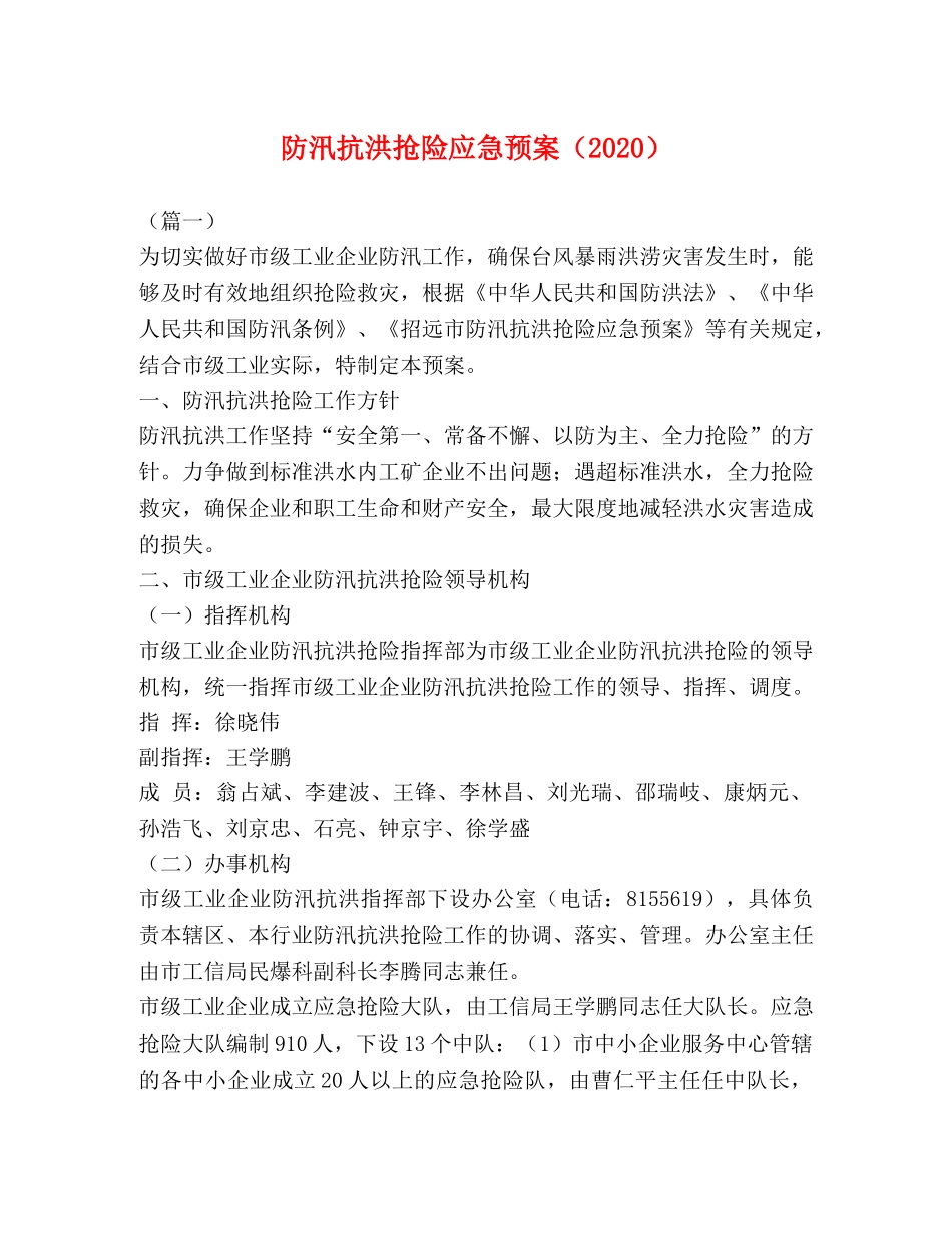 抗洪抢险应急预案（2024） _第1页