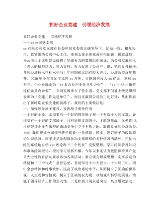 抓好企业党建  引领经济发展 