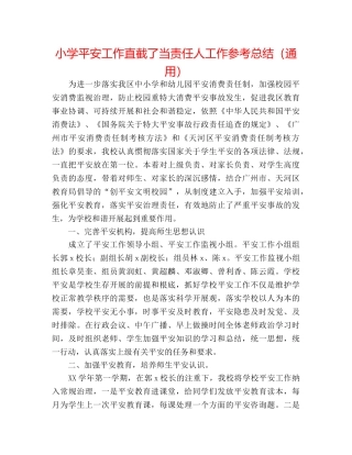 小学安全工作直接责任人工作参考总结（通用） 