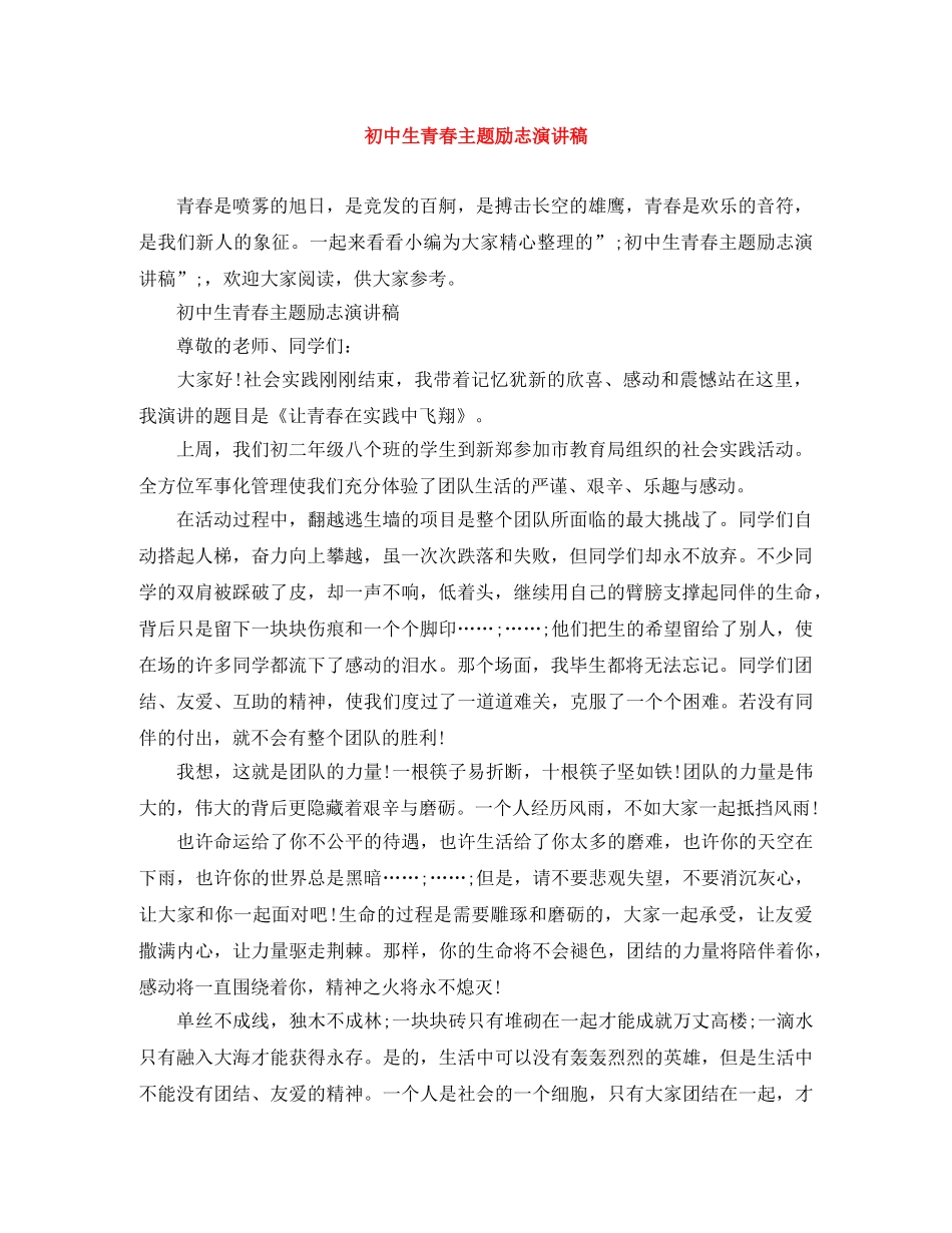 初中生青春主题励志演讲稿 _第1页