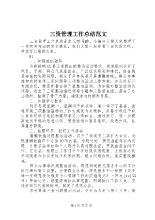 三资管理工作总结范文